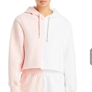 Cropped Vintage Havana Hoodie Medium Pink White Sweatshirt